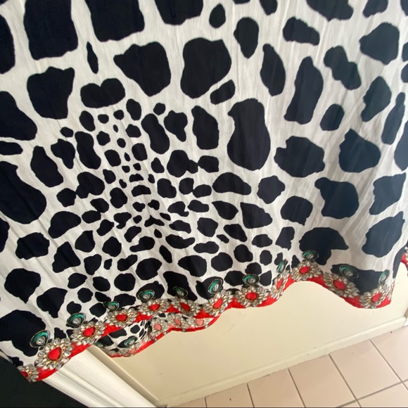 HENI Brand Kaftan Size 16 Maxi Dress Black White Beaded Sleeveless V Neck - Picture 9 of 11